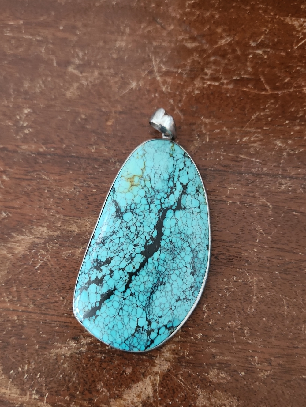 Turquoise Stone Pendant Necklace - Blue Turquoise Silver Setting